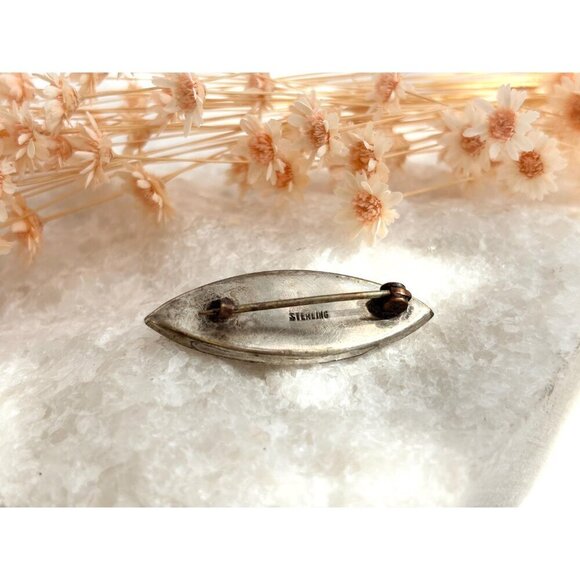 Mother of Pearl Marquise Vintage Sterling Silver Abalone Mini Victorian Brooch - Picture 3 of 9